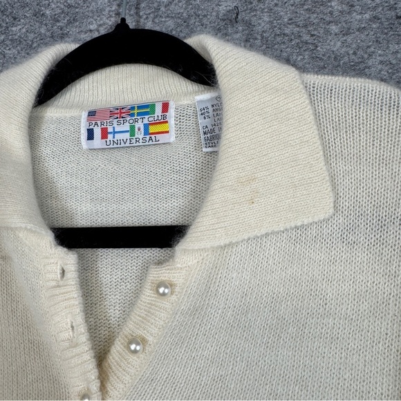 Vintage Paris Sport Club Cream Angora Lambswool Old Money Sweater Size Medium - Picture 5 of 14